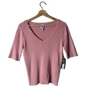 Worthington Pink Ribbed V-Neck Blouse